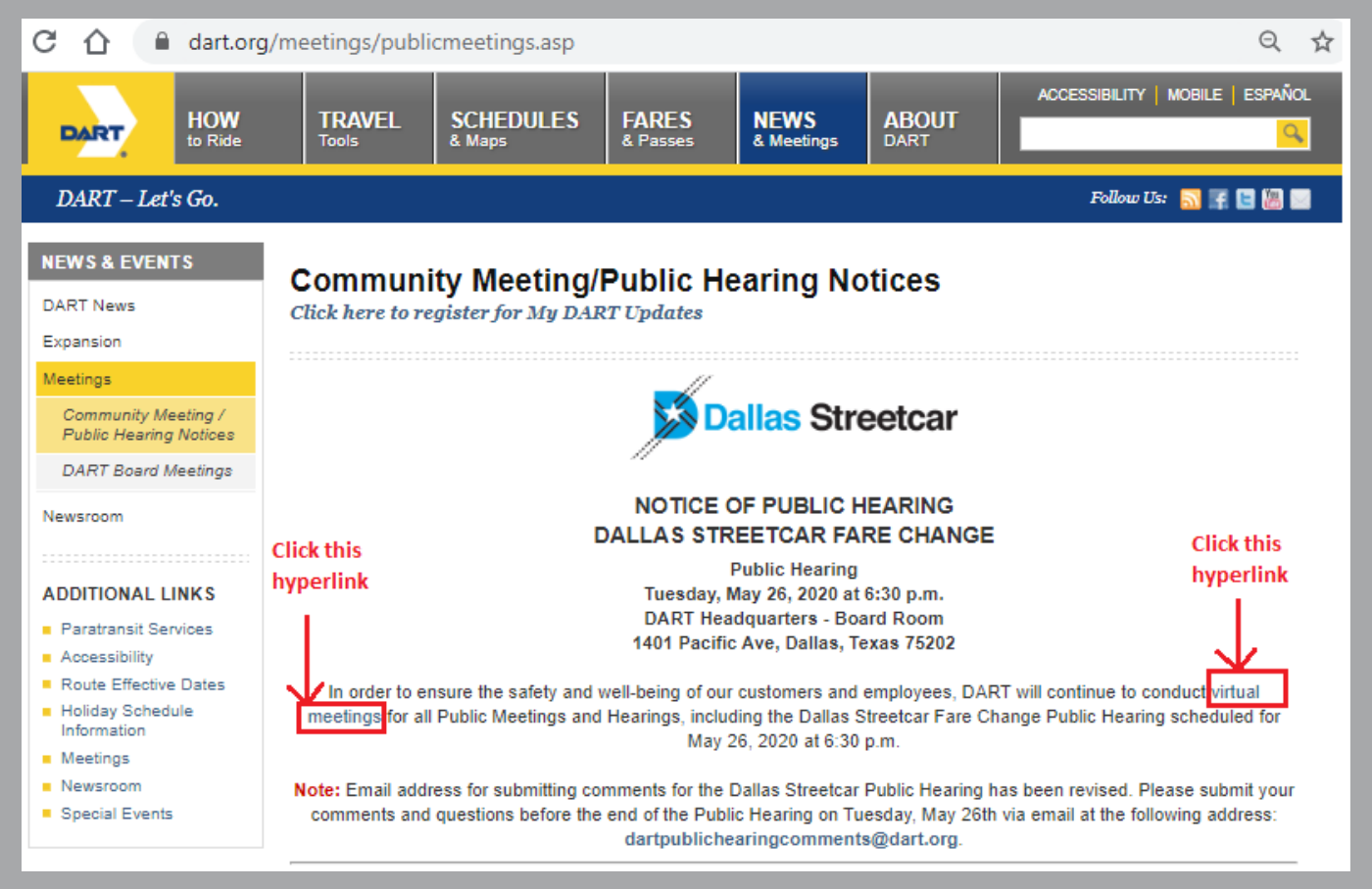 DART Public Meetings Page