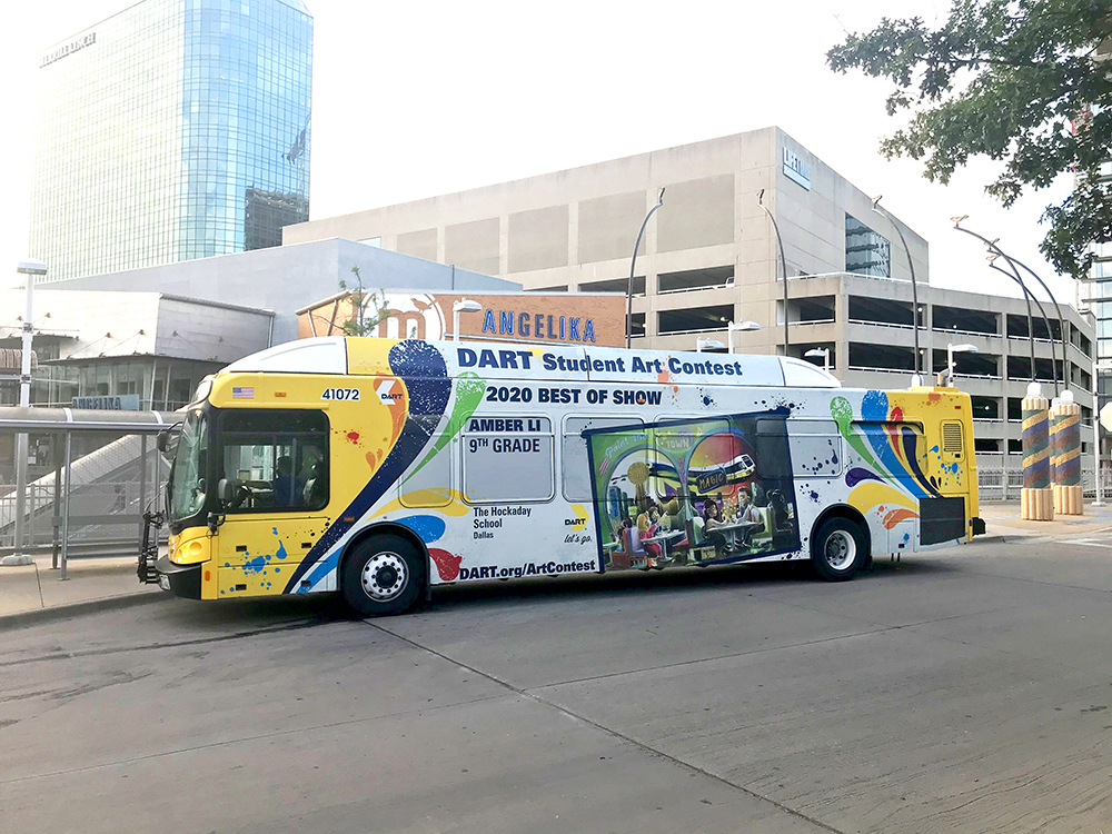 Student Amber Li, from the Hockaday School in Dallas, won the 2020 DART Student Art Contest best in show prize. As part of her prize, a DART bus displays her artwork on its exterior as it travels across the agency's 13-city service area.