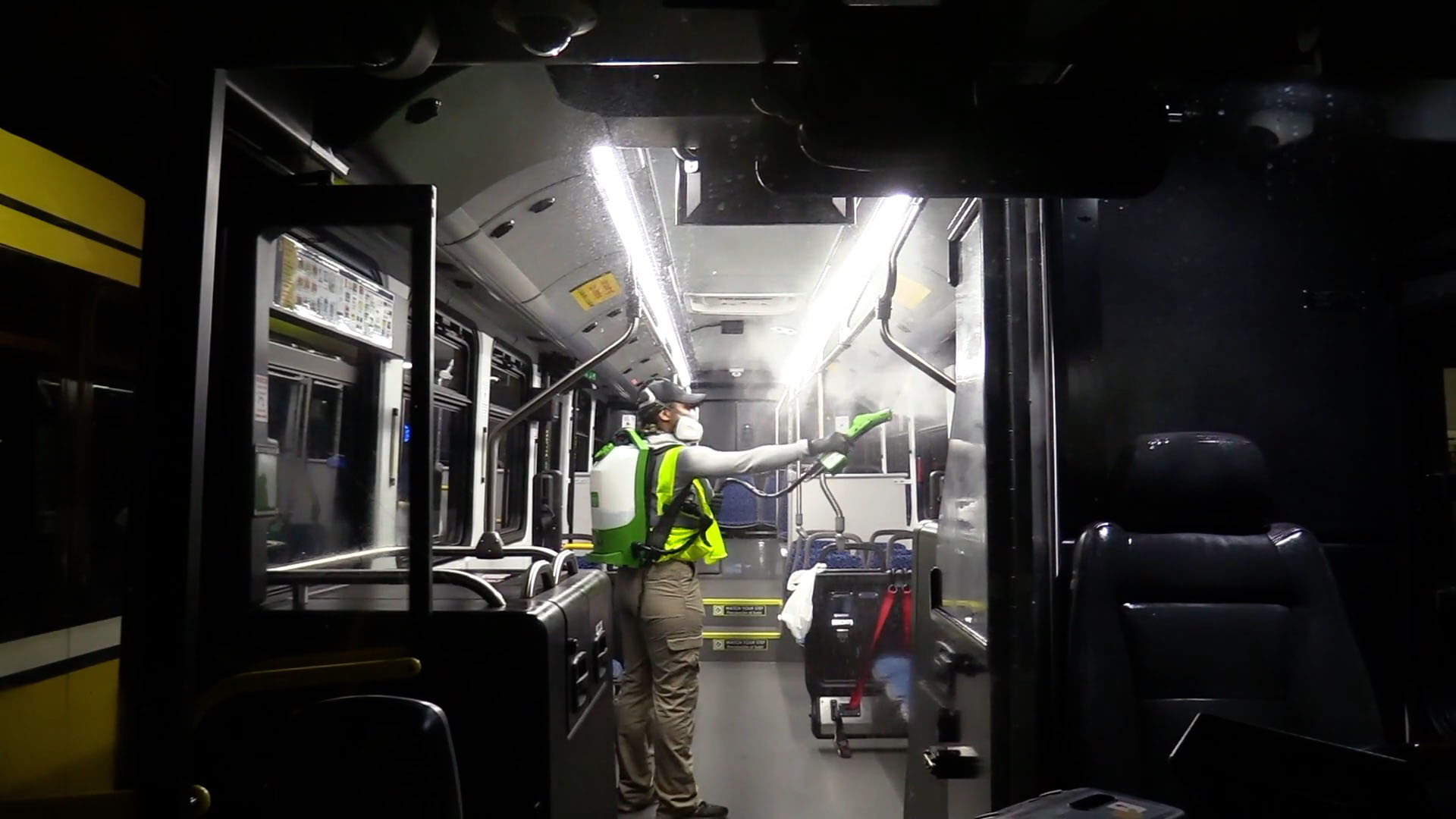 Hydrogen peroxide fogger used to disinfect DART bus