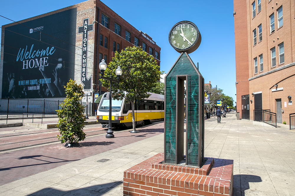 A DART train passed West End Station in Dallas.